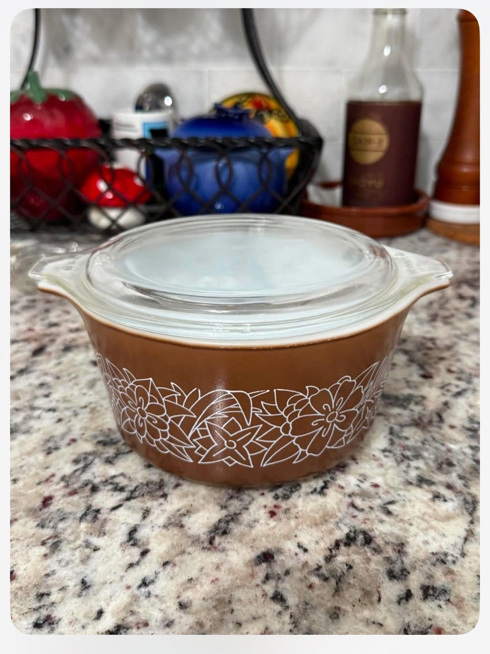 Pyrex Vintage 70s Woodland Storage Bowl # 470-C 24 Clear Lid